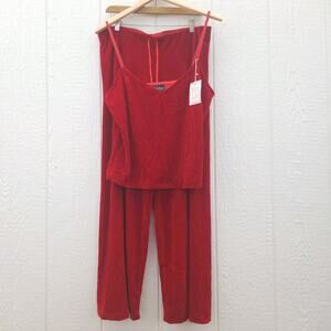 Pajamagram Women's Velour Pajama 2-piece Set L Christmas Red Stretch Loungewear